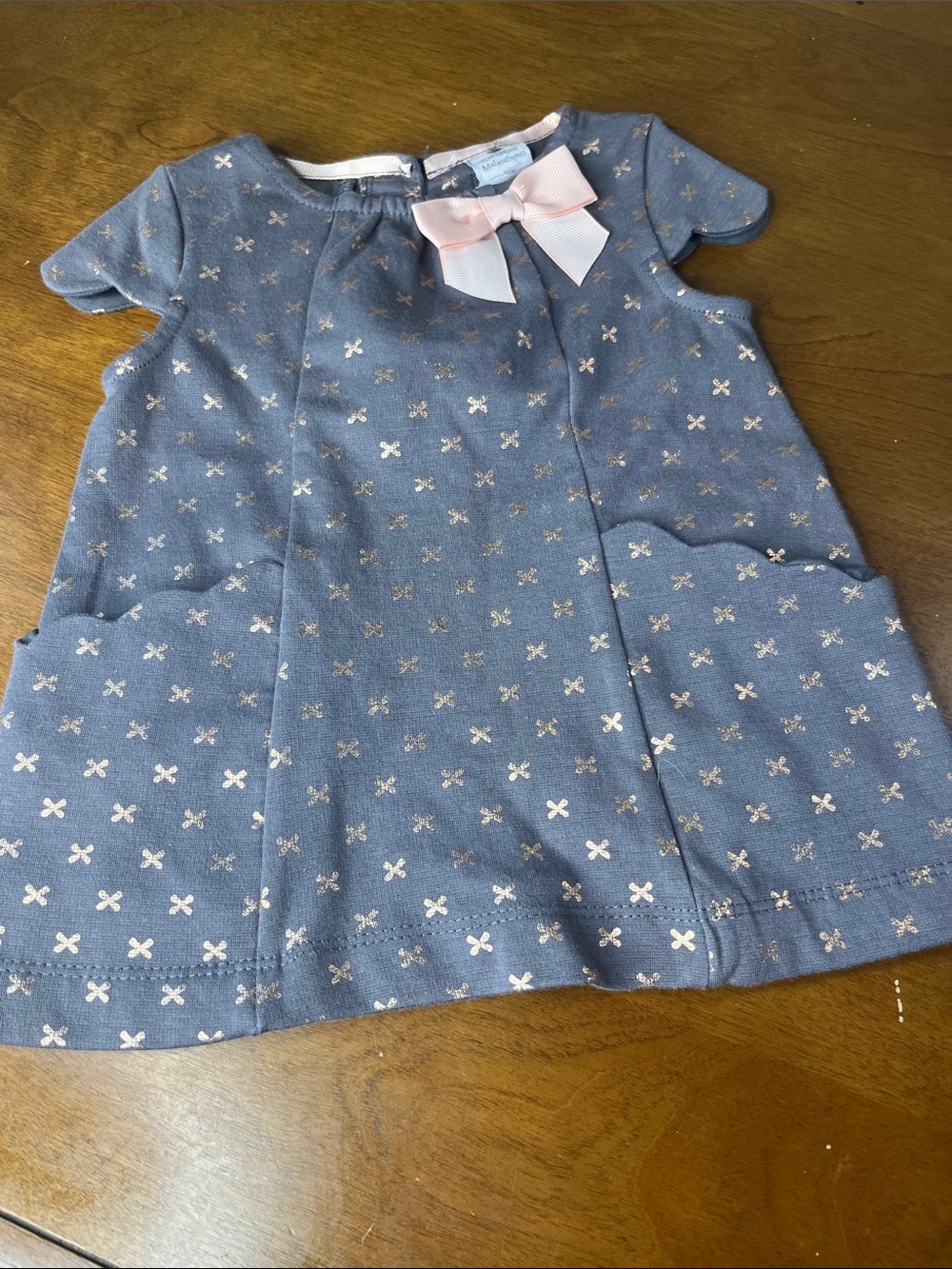 Catherine Malandrino Infant/Toddler Dress Gray with Pink Bow 6-9 months